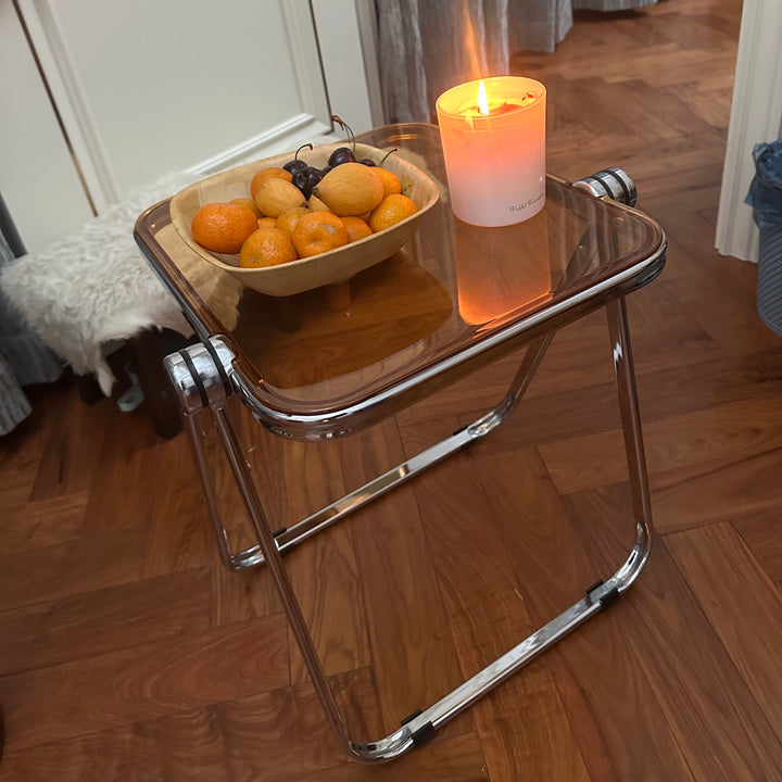 Modern Folding Coffee Table Acrylic Side Table with Metal Base