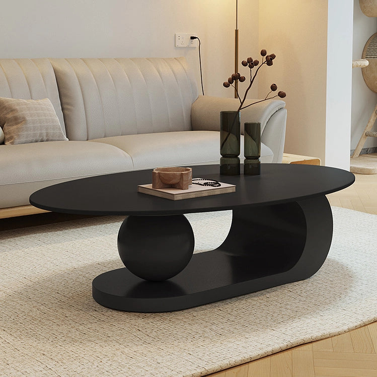 Modern Oval Slate Top Coffee Table with Metal Base and Drawer