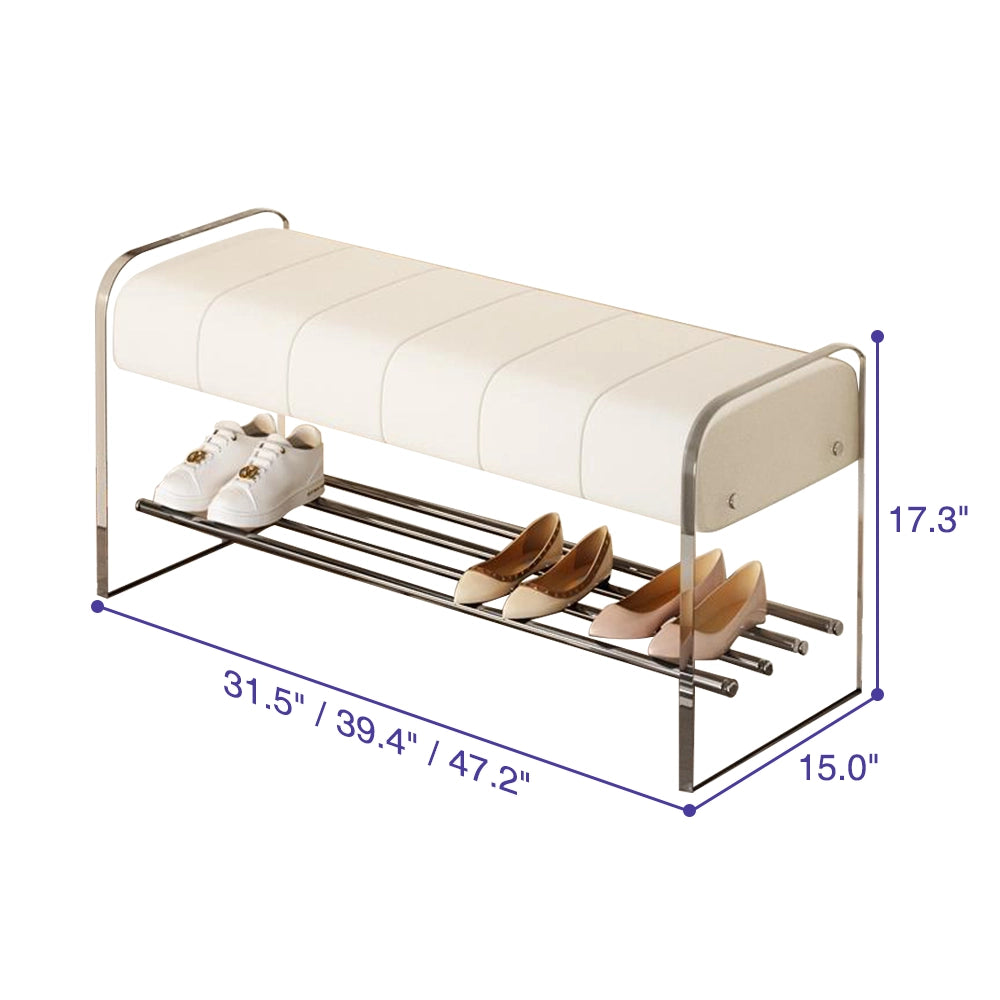 Modern Padded Shoe Bench Acrylic Shoe Rack with Metal Base