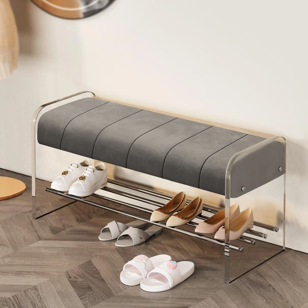 Modern Padded Shoe Bench Acrylic Shoe Rack with Metal Base