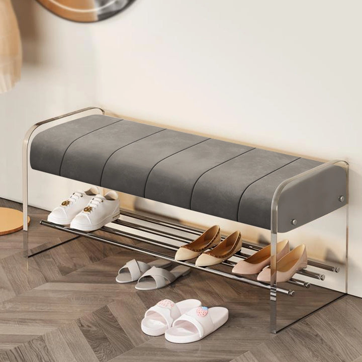 Modern Padded Shoe Bench Acrylic Shoe Rack with Metal Base