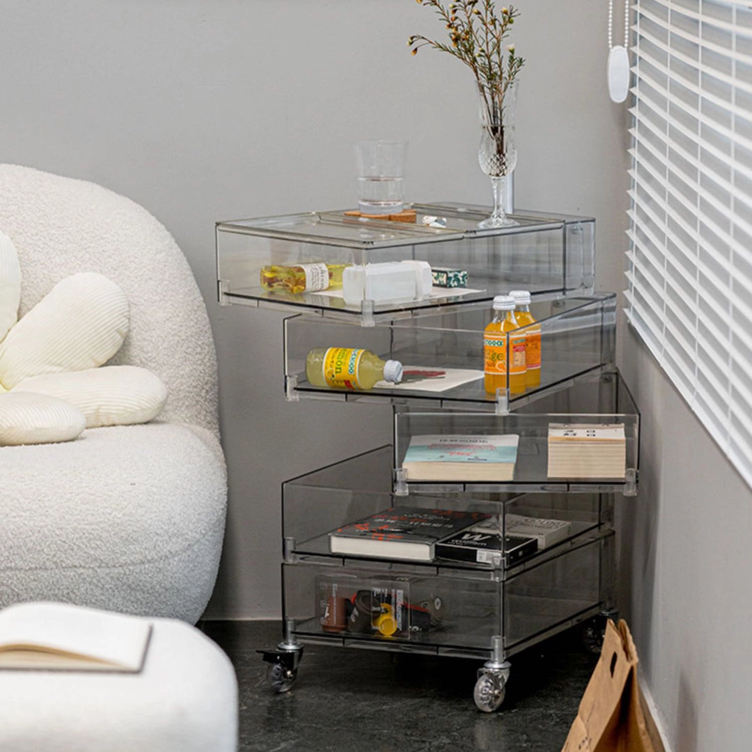 Modern Rotating Multi-Tier Storage Cabinet Movable Accent Table