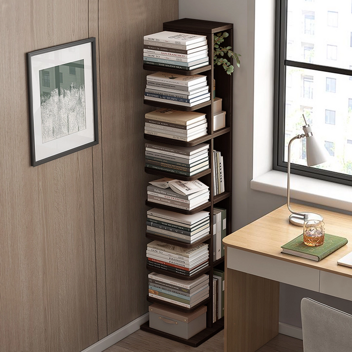 Wooden 9-Shelf Corner Bookshelf Narrow Bookcase with Storage