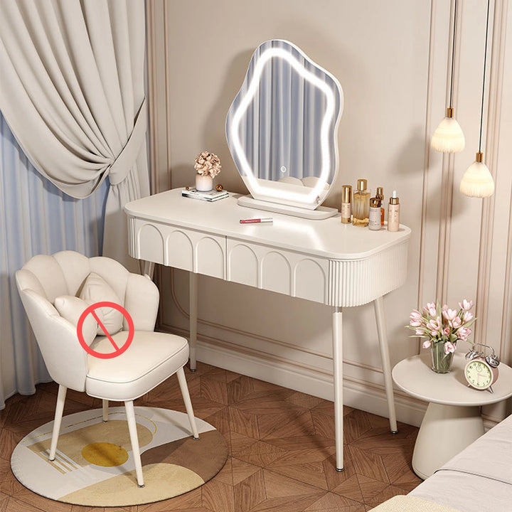 Modern White Makeup Vanity with Lighted Mirror and Drawers