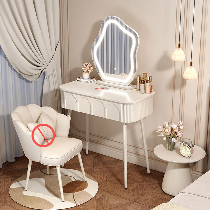 Modern White Makeup Vanity with Lighted Mirror and Drawers