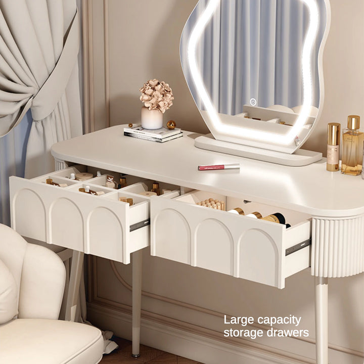 Modern White Makeup Vanity with Lighted Mirror and Drawers