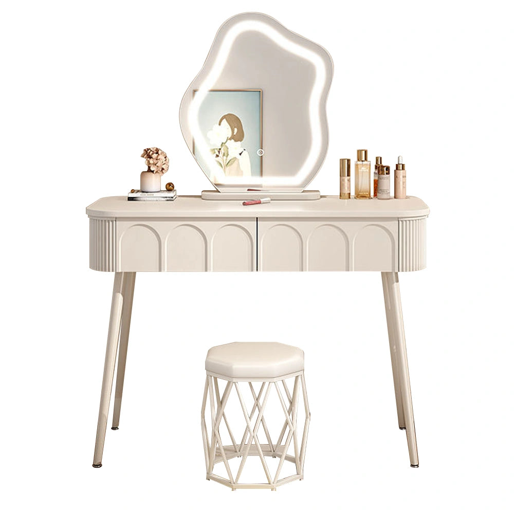 Modern White Makeup Vanity with Lighted Mirror and Drawers