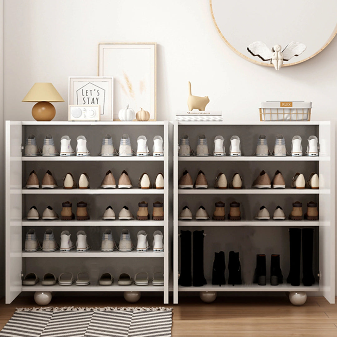 Modern White Shoe Storage Cabinet with Doors for Entryway