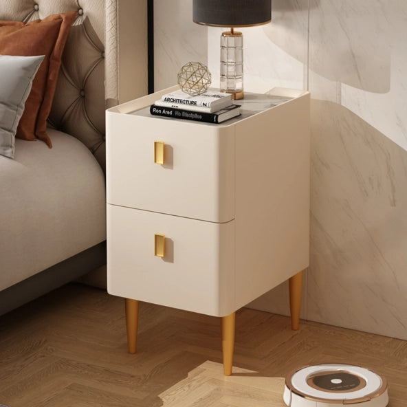 Modern Wood Nightstand with Drawers Faux Marble Bedside Cabinet