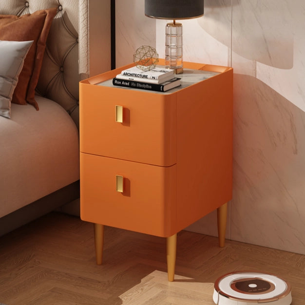 Modern Wood Nightstand with Drawers Faux Marble Bedside Cabinet