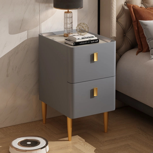 Modern Wood Nightstand with Drawers Faux Marble Bedside Cabinet