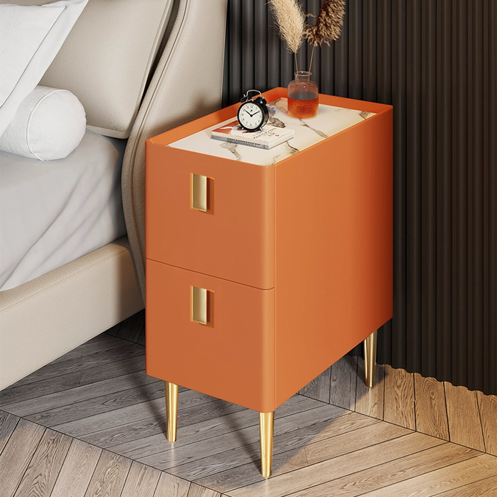 Modern Wood Nightstand with Drawers Faux Marble Bedside Cabinet