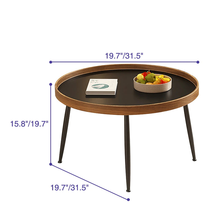 Modern Wooden Round Coffee Table Set with Metal Base