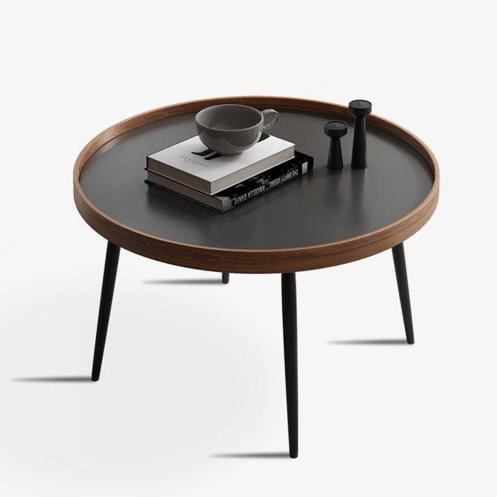 Modern Wooden Round Coffee Table Set with Metal Base