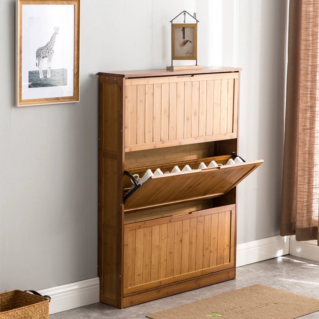 Natural Shoe Storage Cabinet with 3 Flip Door Drawers