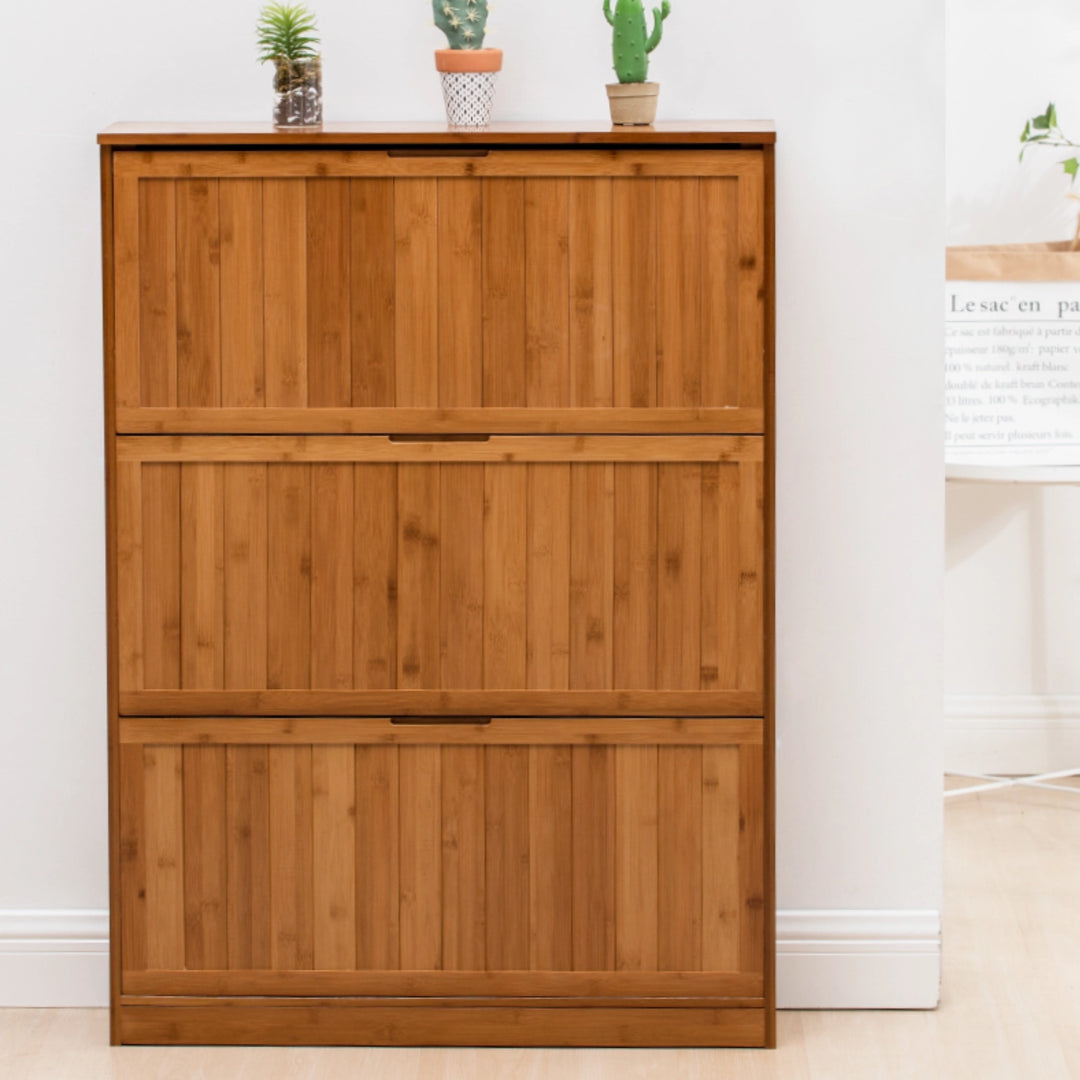 Natural Shoe Storage Cabinet with 3 Flip Door Drawers