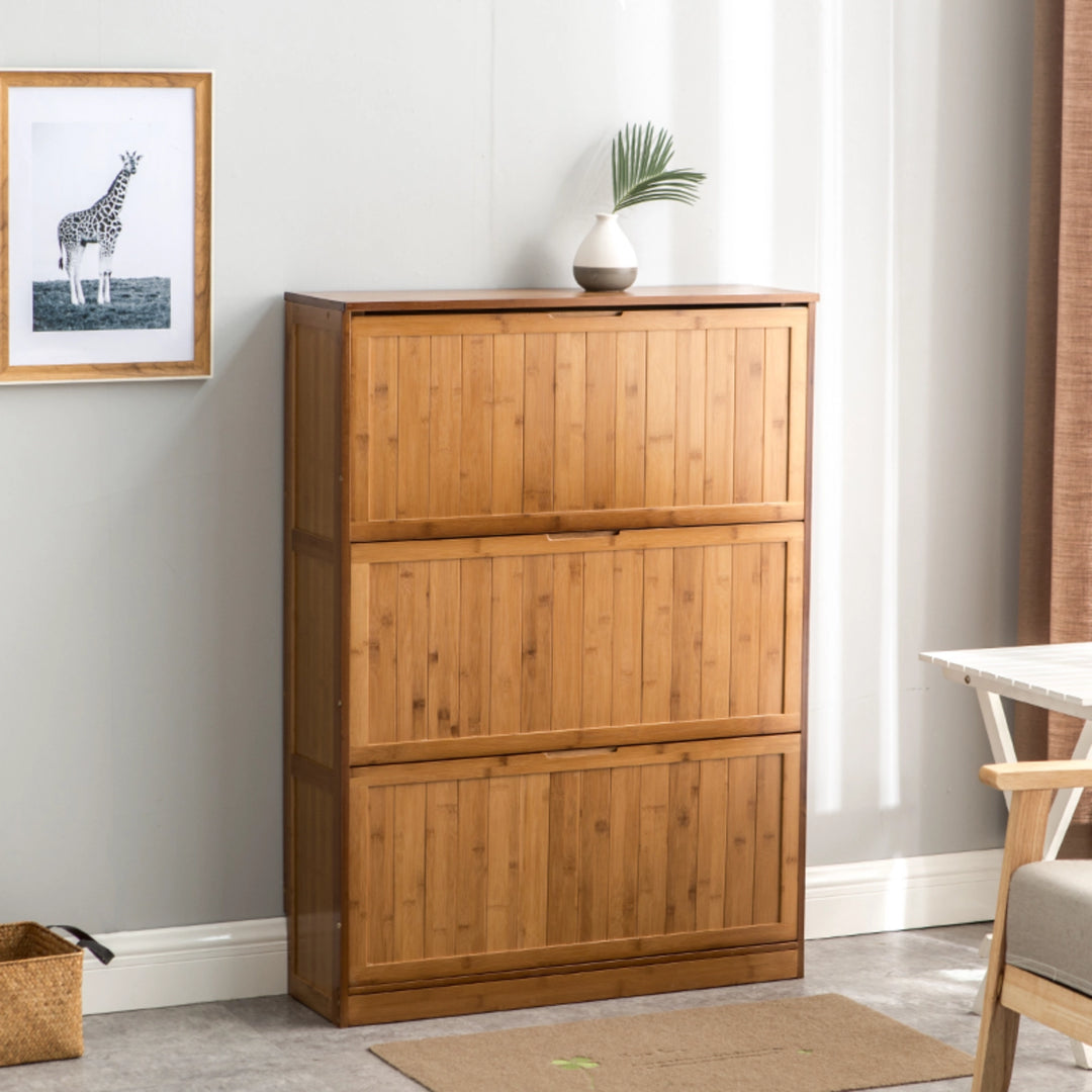 Natural Shoe Storage Cabinet with 3 Flip Door Drawers