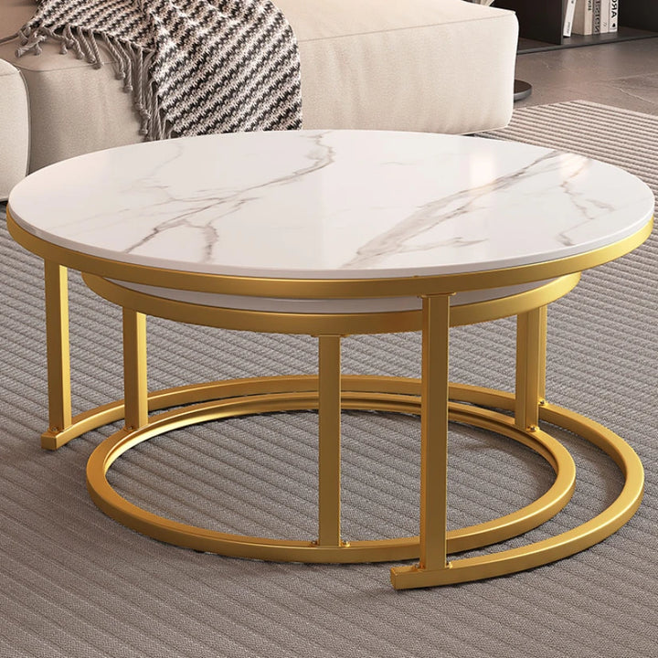 Nesting Round Faux Marble and Glass Coffee Table Set