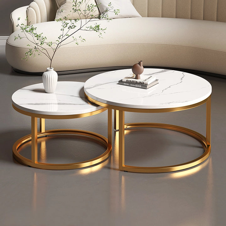 Nesting Round Faux Marble and Glass Coffee Table Set