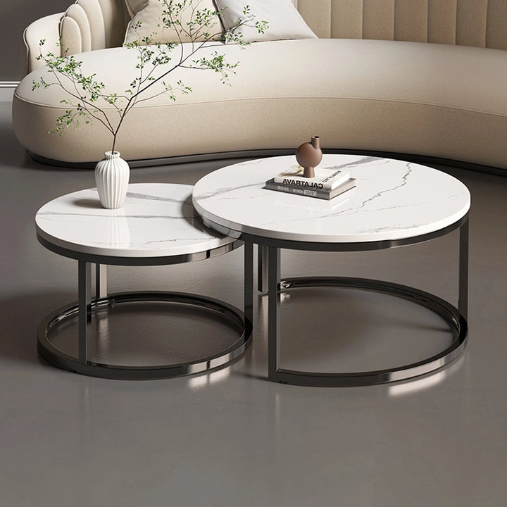 Nesting Round Faux Marble and Glass Coffee Table Set