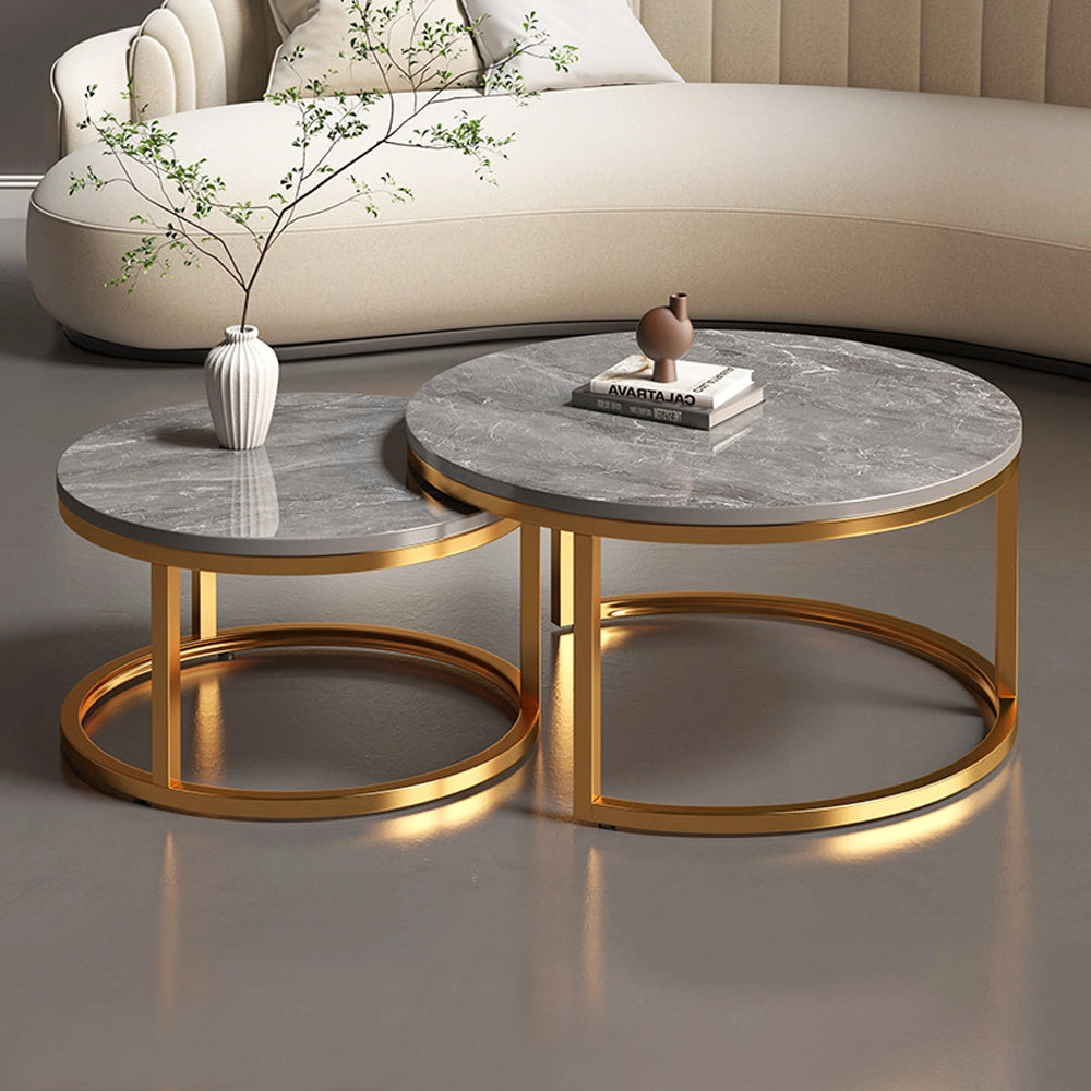 Nesting Round Faux Marble and Glass Coffee Table Set