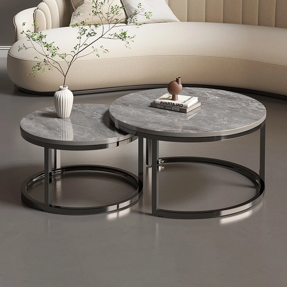 Nesting Round Faux Marble and Glass Coffee Table Set