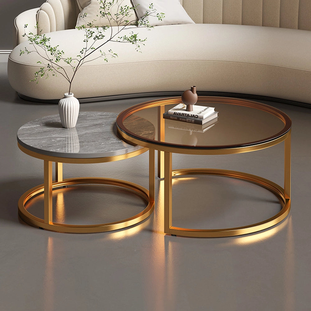 Nesting Round Faux Marble and Glass Coffee Table Set