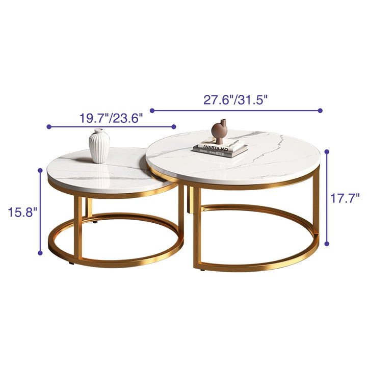 Nesting Round Faux Marble and Glass Coffee Table Set