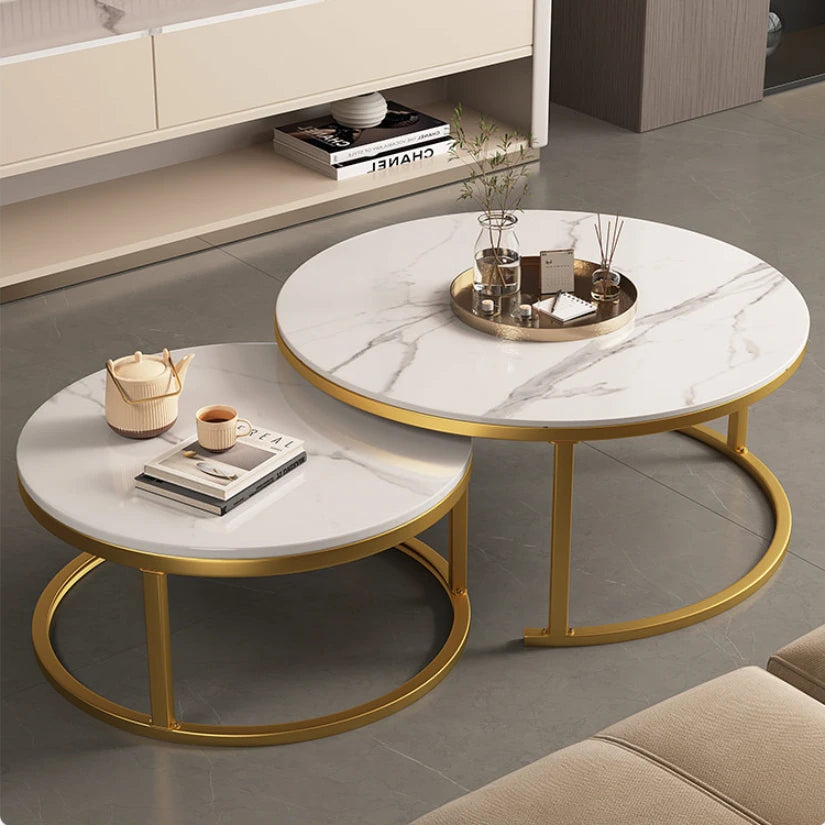 Nesting Round Faux Marble and Glass Coffee Table Set