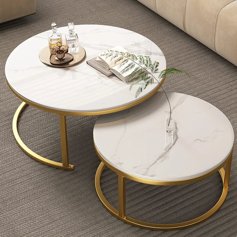 Nesting Round Faux Marble and Glass Coffee Table Set