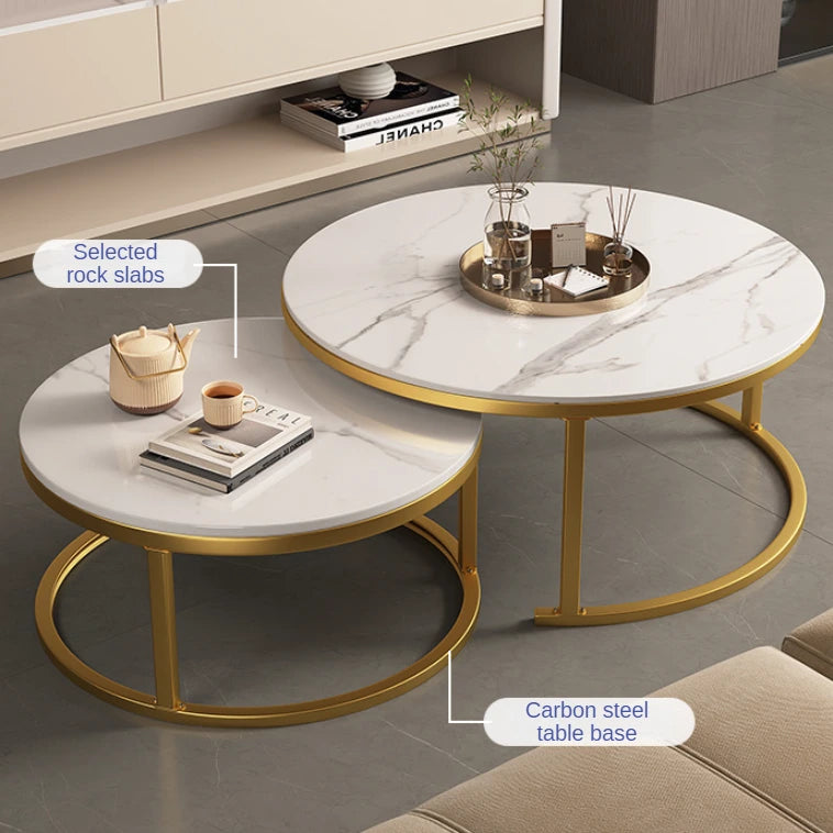 Nesting Round Faux Marble and Glass Coffee Table Set