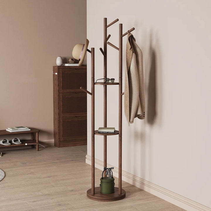 Rotatable Solid Wood Clothing Storage Rack Vertical Coat Rack