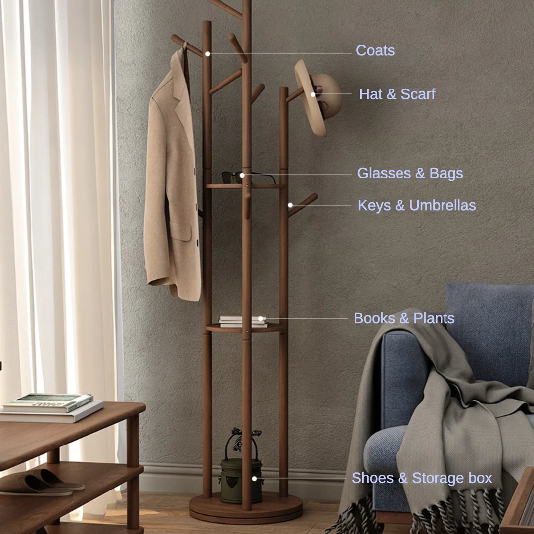 Rotatable Solid Wood Clothing Storage Rack Vertical Coat Rack