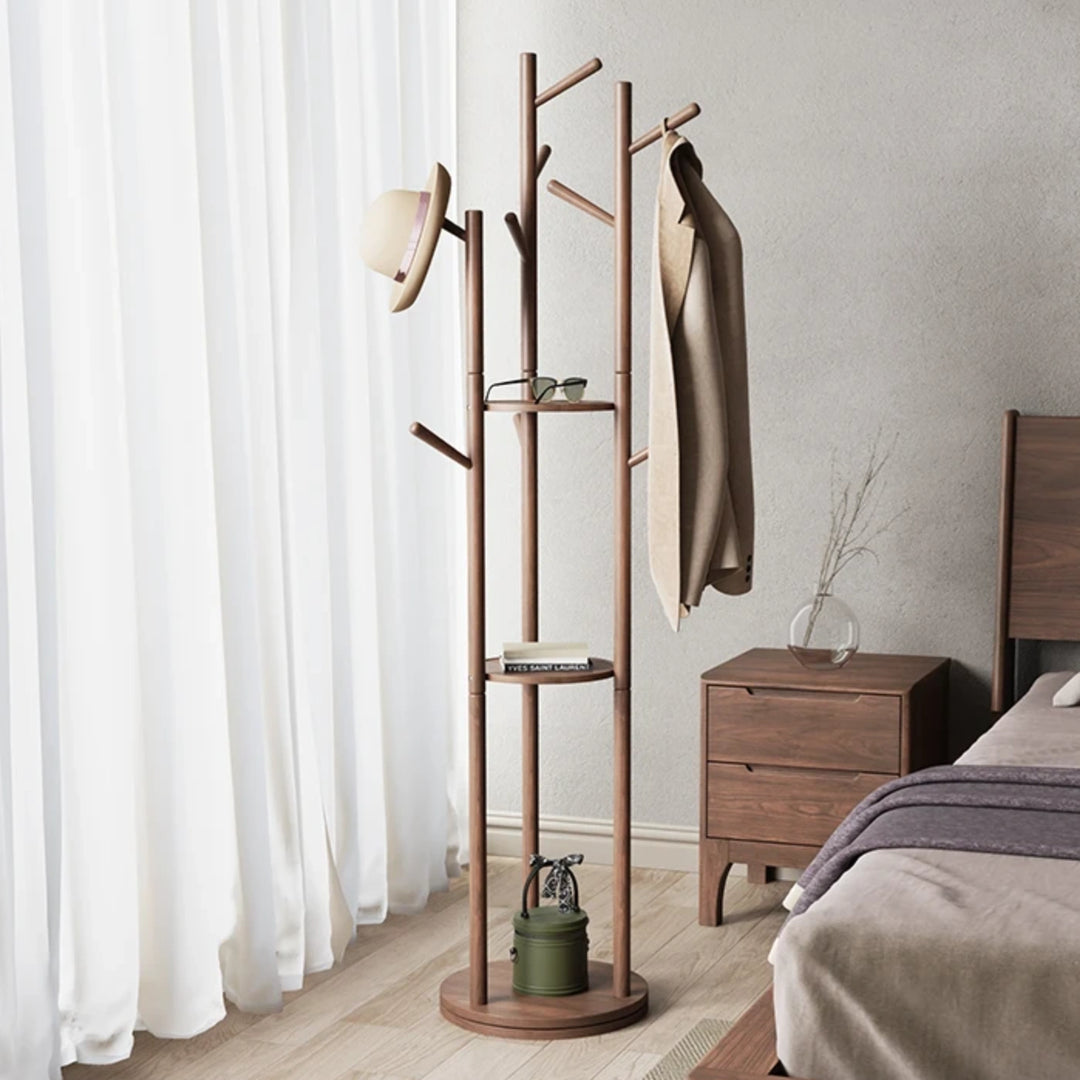 Rotatable Solid Wood Clothing Storage Rack Vertical Coat Rack