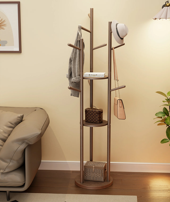 Rotatable Solid Wood Clothing Storage Rack Vertical Coat Rack