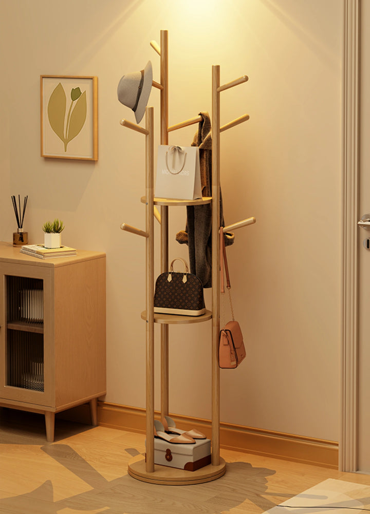 Rotatable Solid Wood Clothing Storage Rack Vertical Coat Rack