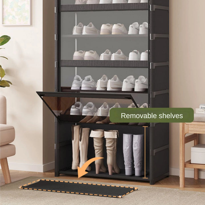 Simple Multi-Tier Fabric Shoe Cabinet with Doors for Entryway