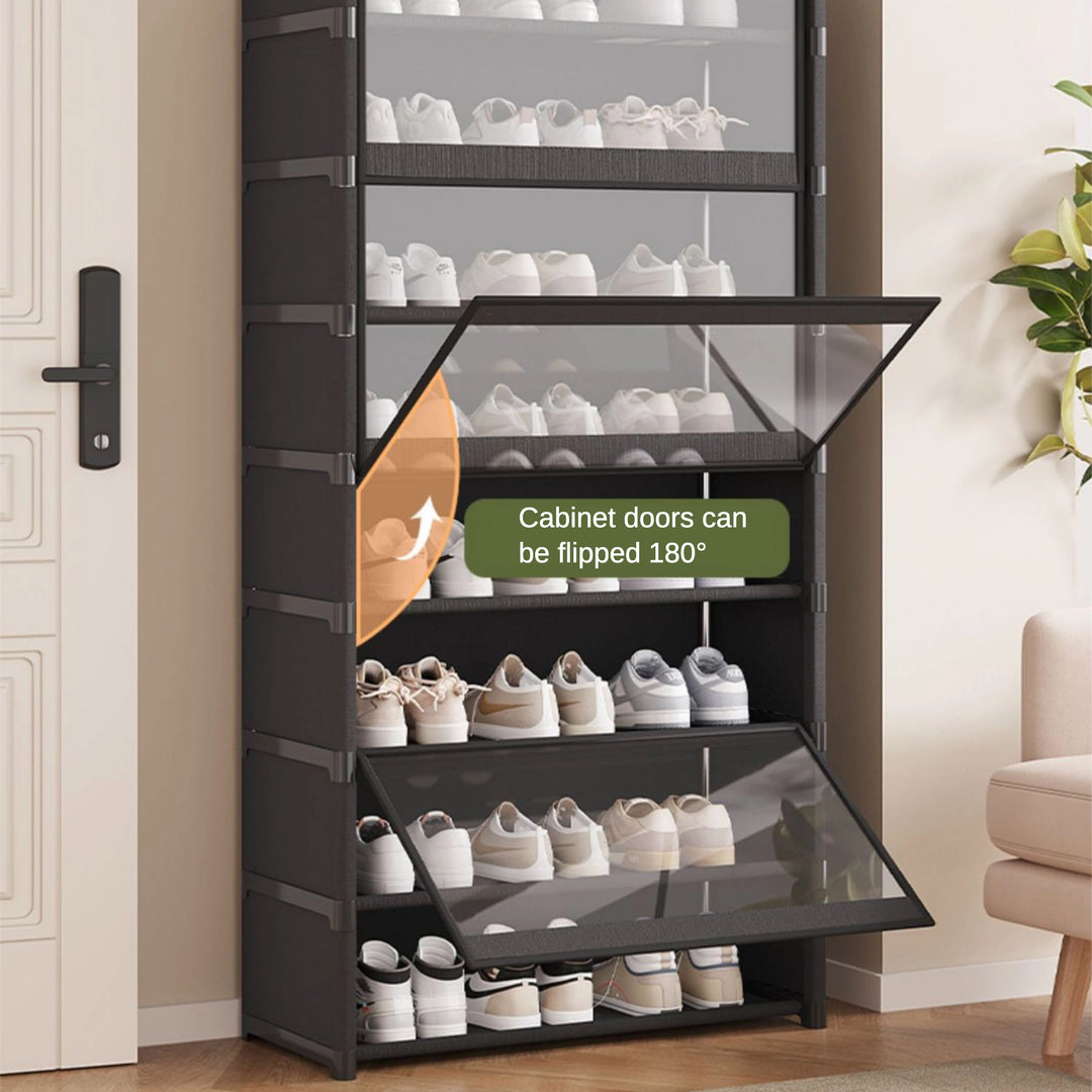 Simple Multi-Tier Fabric Shoe Cabinet with Doors for Entryway