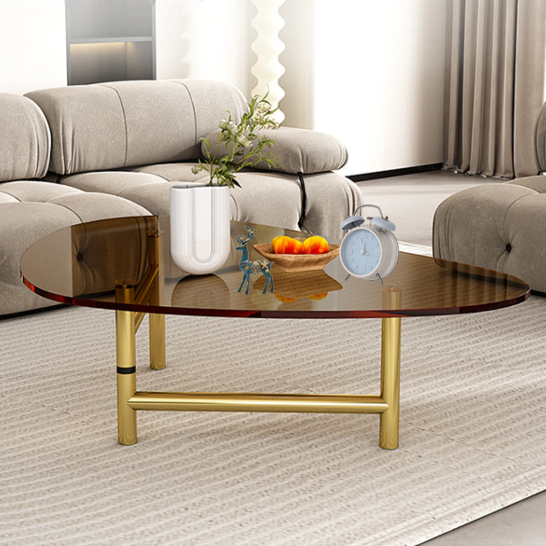 Simple Round Glass Coffee Table with Metal Base