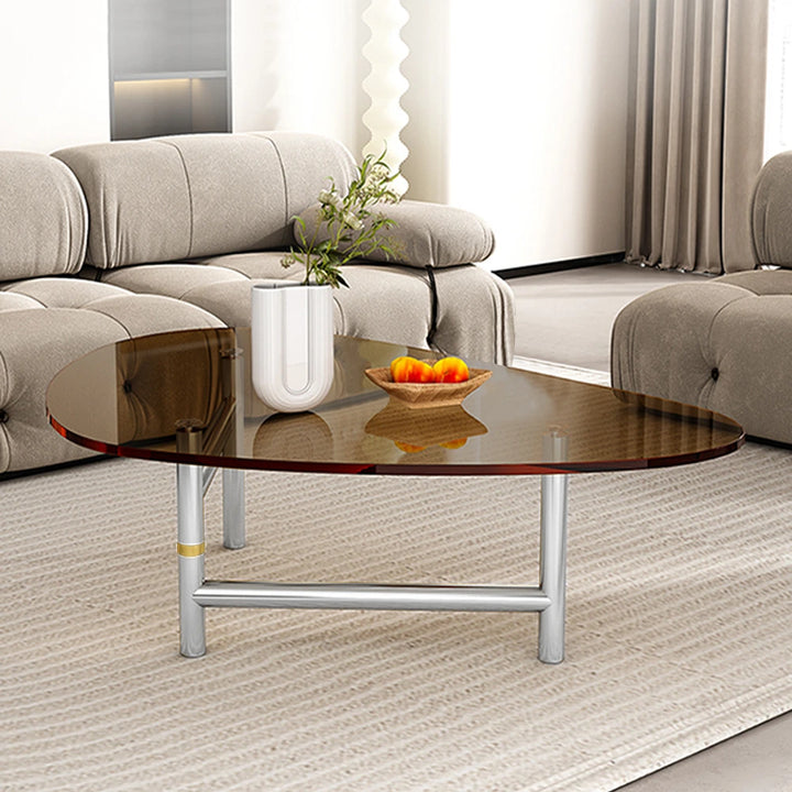 Simple Round Glass Coffee Table with Metal Base