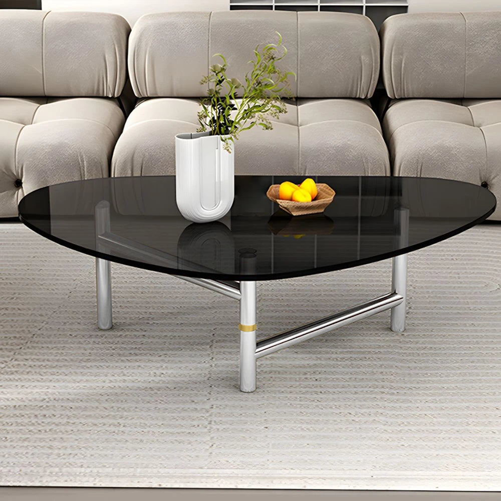 Simple Round Glass Coffee Table with Metal Base