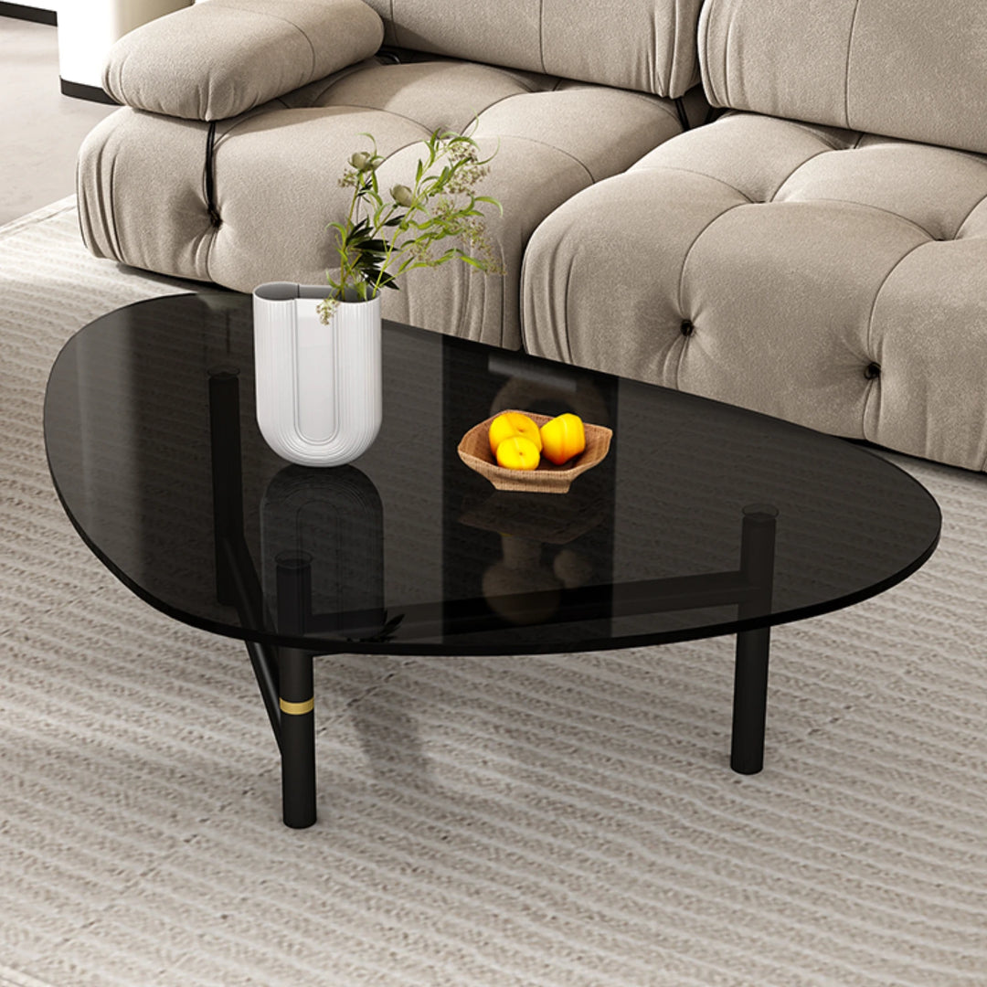 Simple Round Glass Coffee Table with Metal Base