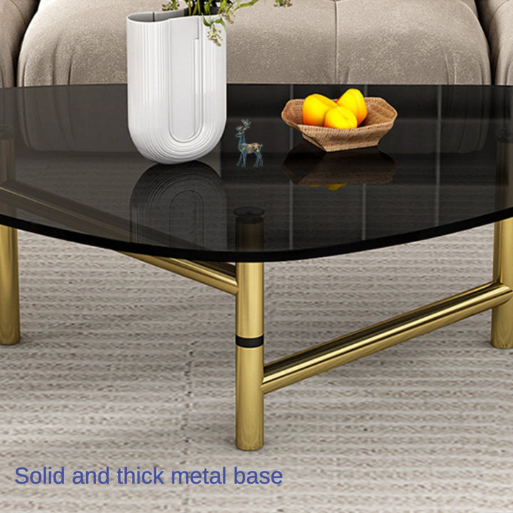 Simple Round Glass Coffee Table with Metal Base