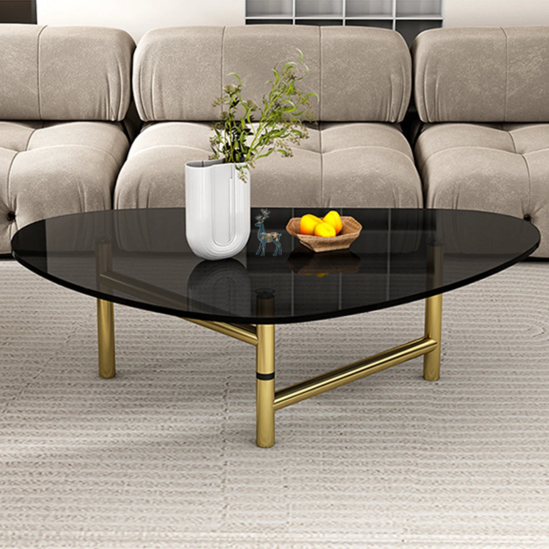 Simple Round Glass Coffee Table with Metal Base