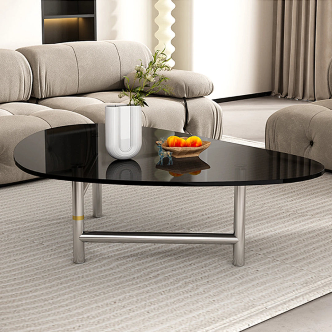 Simple Round Glass Coffee Table with Metal Base