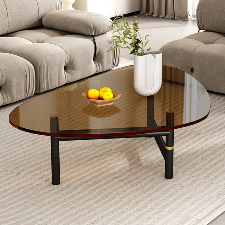 Simple Round Glass Coffee Table with Metal Base