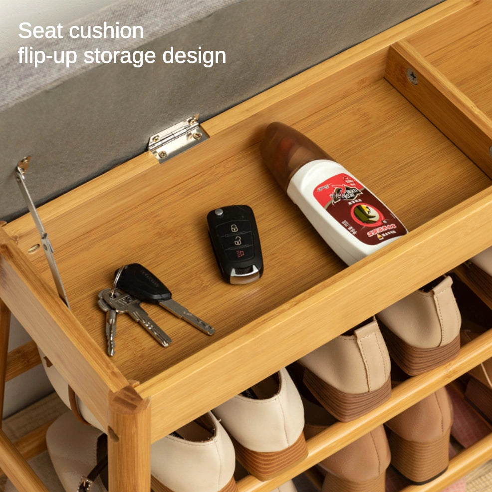 Shoe Storage Bench with Flip-Up Storage Padded Cushion