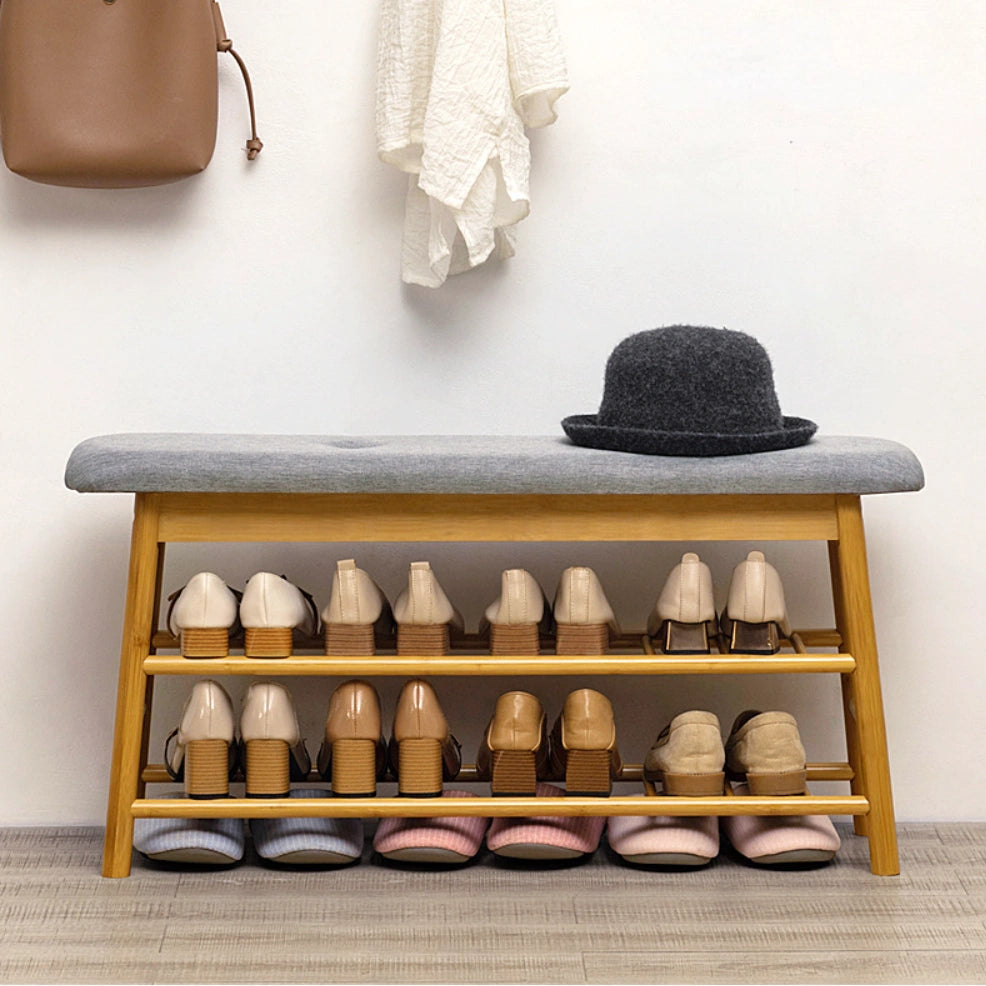 Shoe Storage Bench with Flip-Up Storage Padded Cushion