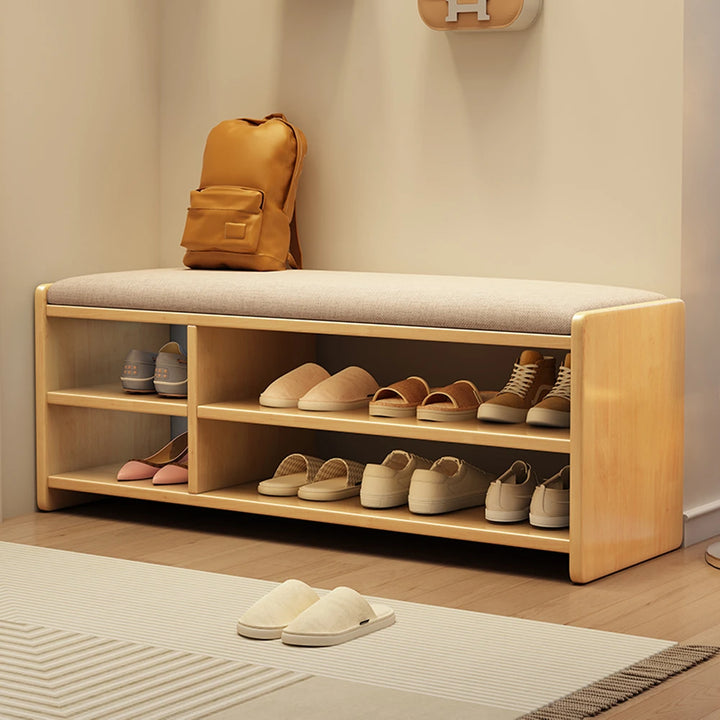 Simple Solid Wood Shoe Storage Bench with Cushion for Hallway