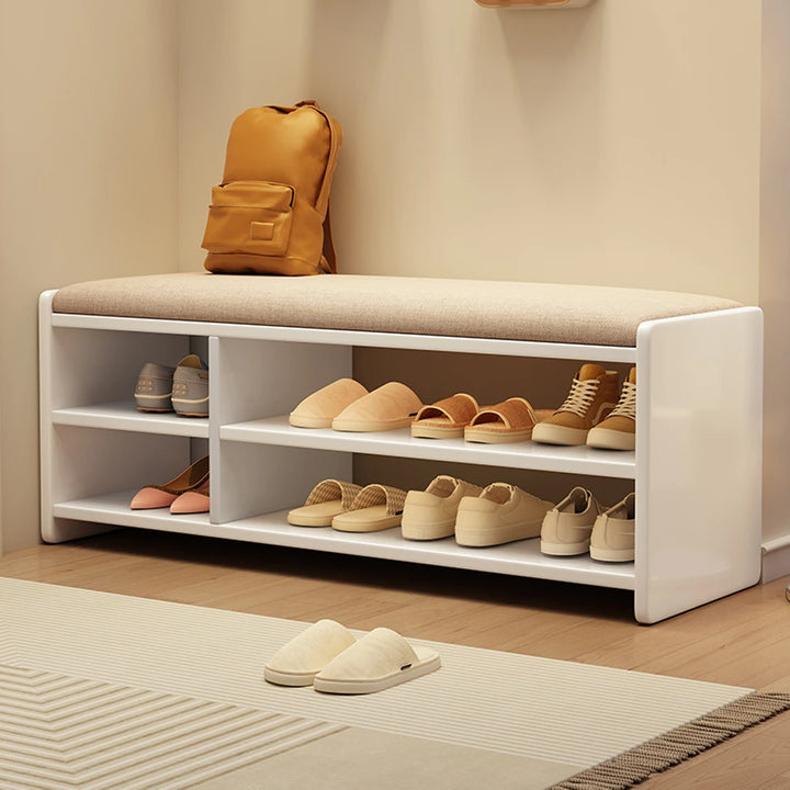 Simple Solid Wood Shoe Storage Bench with Cushion for Hallway